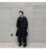 KK1284 Collar Dark Upper and Lower Fabric Large Pocket Men's Long Windshield Jacket