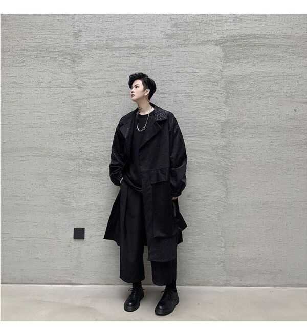 KK1284 Collar Dark Upper and Lower Fabric Large Pocket Men's Long Windshield Jacket