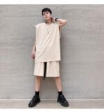 KK1612/P110 Pure Color Shoulder Pad Vest Shorts Set