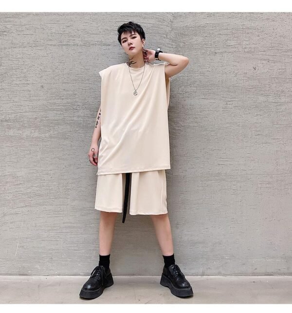 KK1612/P110 Pure Color Shoulder Pad Vest Shorts Set