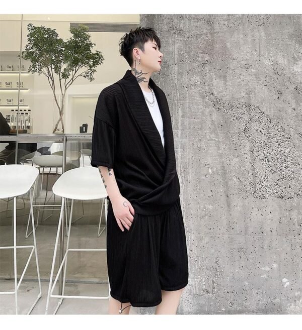 KK1614/P125 Solid Color Crumpled Lapel Shorts Suit