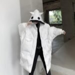 KK1300P210 Winter Contrast Color Double-hat Design Men's Loose Mid-length Cotton Coat