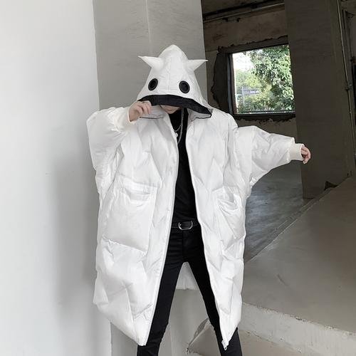 KK1300P210 Winter Contrast Color Double-hat Design Men's Loose Mid-length Cotton Coat