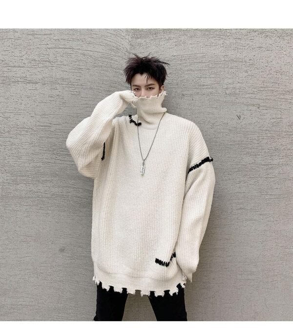 KK1570/P95 Winter Solid Color Hole High Neck Stitch Design Loose Thick Sweater