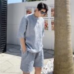 P85 Ribbed Hem T-sleeve High Temperature Three-dimensional Embossed Summer Short-sleeved Shorts Suit