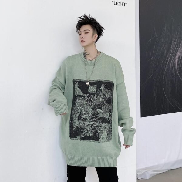 Kk1525 Animal Alphabet Print Men's Solid Color Loose Thick Sweater