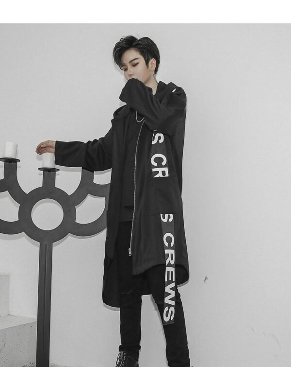 Fashion Loose Jacket Zip Up Jacket Long Black Jacket Mens