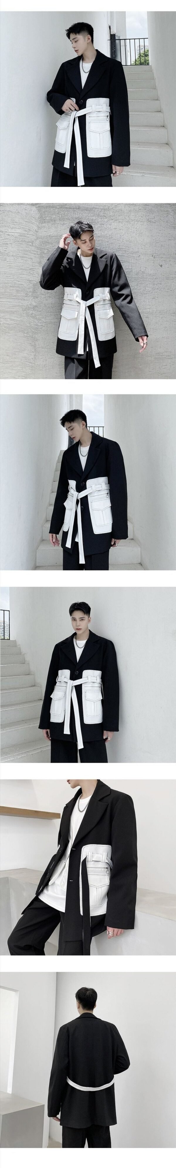 P140 Design Dark Minority Contrast Pocket Suit for Men