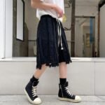 Kk1611 / P90 solid color patchwork design hair beard denim shorts