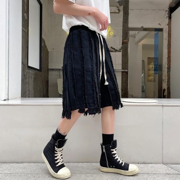 Kk1611 / P90 solid color patchwork design hair beard denim shorts