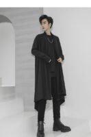 Fashion Long Shawl Loose Cardigan Mens See Through Cardigan Black Cardigan