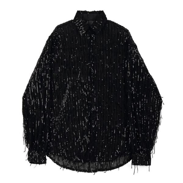 H1022 P105 Heavy Craft Irregular Sequin Tassel Shirt