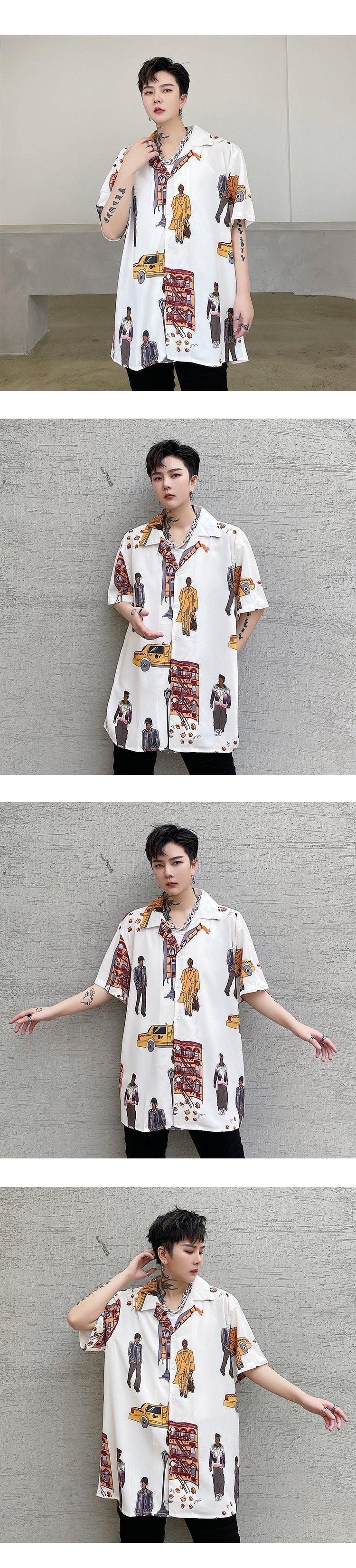 8062-P48 Neutral Print Loose Short Sleeve Shirt