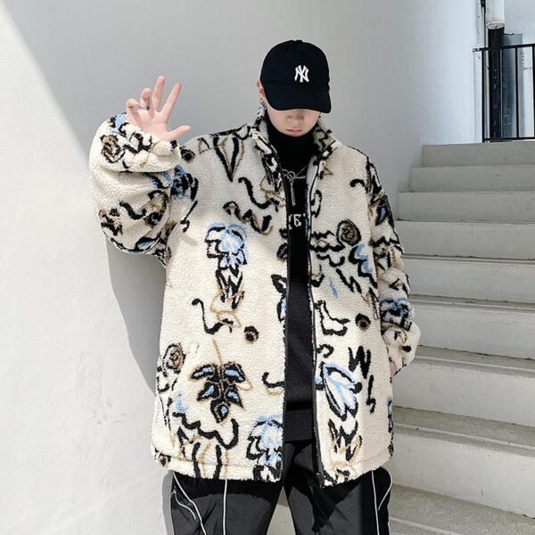 KK390 Personality Printed Lamb Wool Quilted Jacket