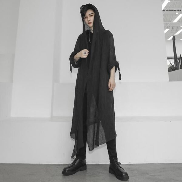 Fashion Gothic Cardigan Men's Long Loose Black Cardigan Chiffon Cardigan With Hooded