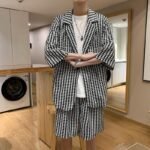 Houndstooth Shirt Shorts Two-piece Suit Men