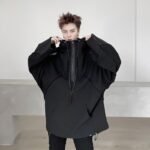 B251A-WY02-P155 Dark Oversize Loose Cape Hooded Windbreaker Jacket