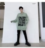 Kk1525 Animal Alphabet Print Men's Solid Color Loose Thick Sweater