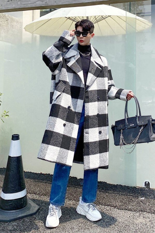 Retro Coat Plaid Wool Coat Plaid Trench Coat Flannel Coat Checkered Jacket