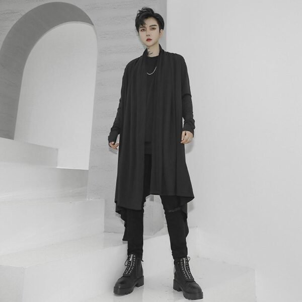 Fashion Long Shawl Loose Cardigan Mens See Through Cardigan Black Cardigan