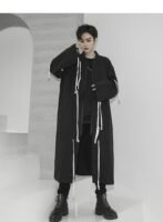 Men's Tide Long Windbreaker Jacket Long Coat Drawstring Jacket