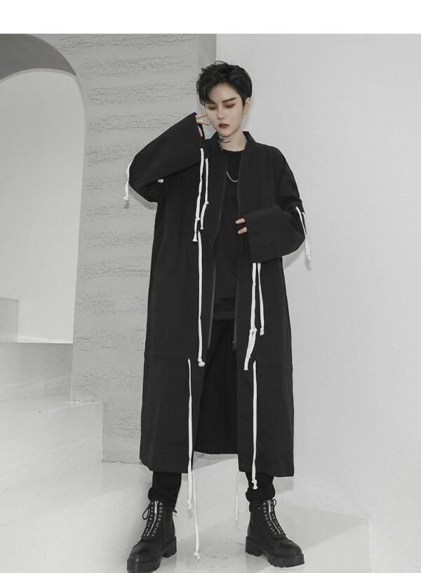 Men's Tide Long Windbreaker Jacket Long Coat Drawstring Jacket