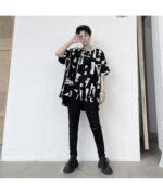 KK1686/P75 Geometric Pattern Drop Shoulder Raglan Sleeve Round Neck T-shirt