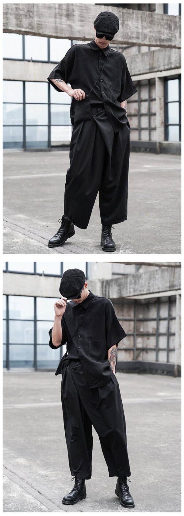 Dark Japanese Style Loose Pleated Straight Tube Men's Casual Pants
