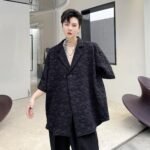 KK1702/P110 Solid Color Dark Floral Short-sleeved Suit Jacket