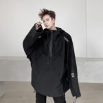 B251A-WY02-P155 Dark Oversize Loose Cape Hooded Windbreaker Jacket