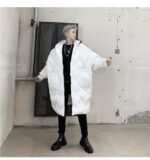 KK1300P210 Winter Contrast Color Double-hat Design Men's Loose Mid-length Cotton Coat