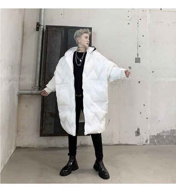 KK1300P210 Winter Contrast Color Double-hat Design Men's Loose Mid-length Cotton Coat