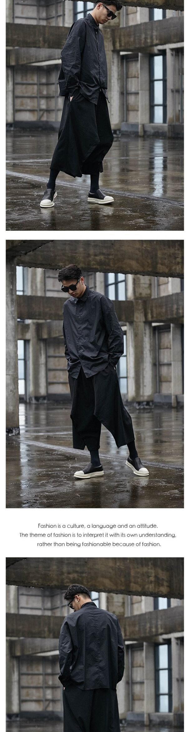 Yamamoto Style Japanese Four Season Loose Wide Leg Men's Cropped Casual Pants