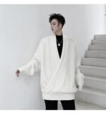 KK1520 Solid Color Lapel Drop Shoulder Men's Loose Pullover Thick Sweater