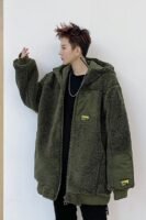 W205P125 Lambswool Jacket Handsome Hooded Thickened Cotton-padded Casual Jacket