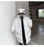 KK1300P210 Winter Contrast Color Double-hat Design Men's Loose Mid-length Cotton Coat