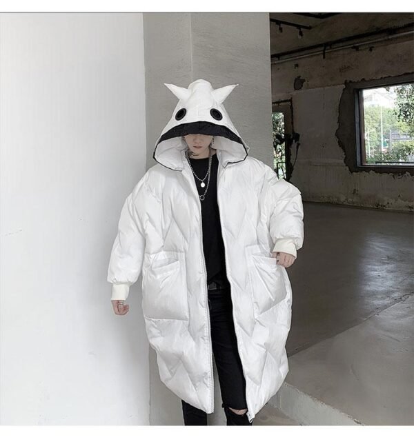 KK1300P210 Winter Contrast Color Double-hat Design Men's Loose Mid-length Cotton Coat