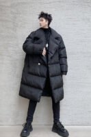 KK1572/P190 Winter Solid Color Dark Button Large Lapel Long Cotton Jacket