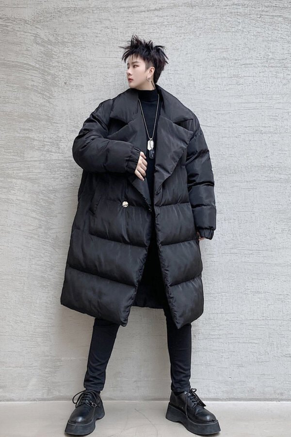 KK1572/P190 Winter Solid Color Dark Button Large Lapel Long Cotton Jacket