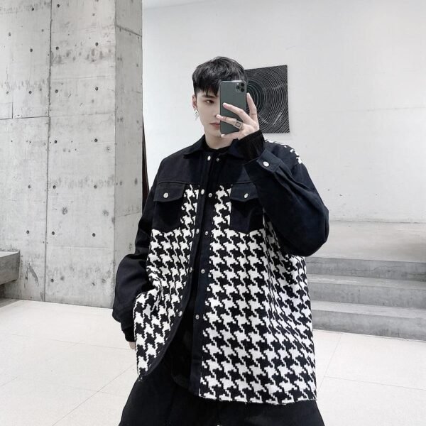 P115 Fashionable Plaid Panel Personalized Raw Edge Cutting Design Fashionable Jacket