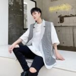 KK1631/P150 Lattice Stitching Contrast Color Fake Two-piece Vest