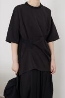 SUNYVONNE-21SS Japanese Niche Yoji Yamamoto Dark Black Pleated Stitching Pleated Short-sleeved Top T-shirt