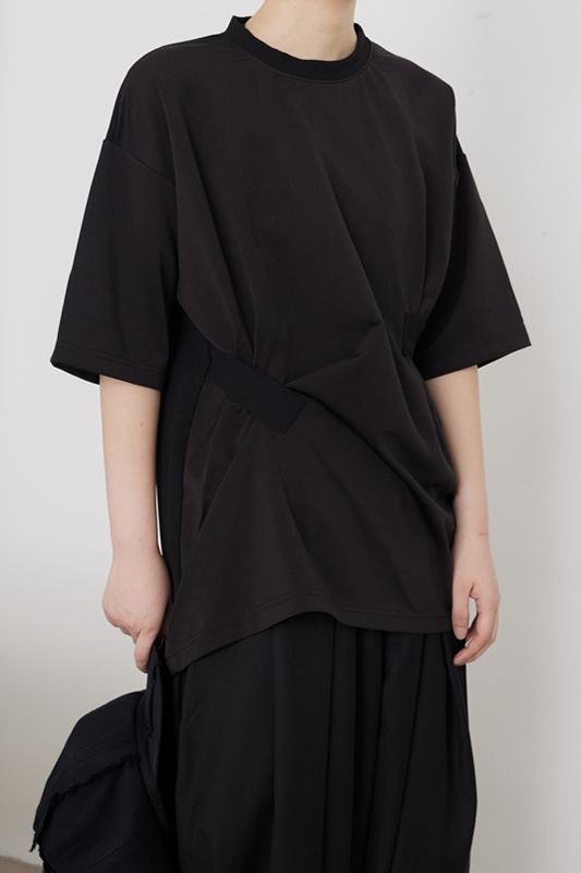 SUNYVONNE-21SS Japanese Niche Yoji Yamamoto Dark Black Pleated Stitching Pleated Short-sleeved Top T-shirt