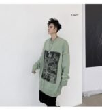 Kk1525 Animal Alphabet Print Men's Solid Color Loose Thick Sweater