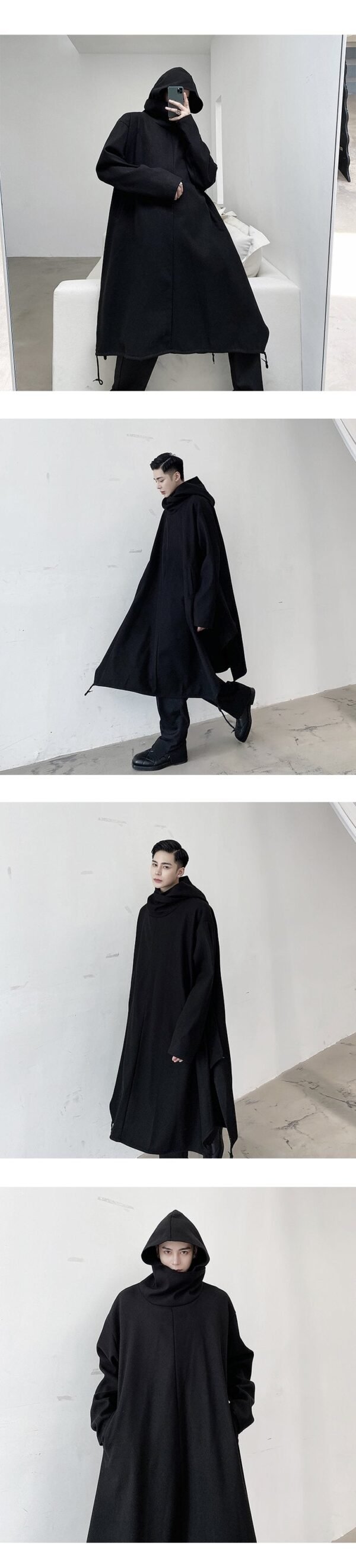 Yohji Yamamoto Dark Mysterious Hooded Cloak Long Black Trench Coat Windbreaker