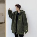 W205P125 Lambswool Jacket Handsome Hooded Thickened Cotton-padded Casual Jacket