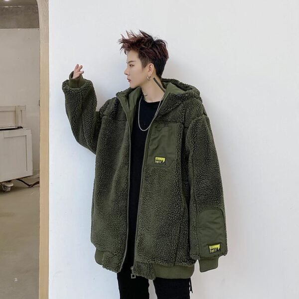 W205P125 Lambswool Jacket Handsome Hooded Thickened Cotton-padded Casual Jacket