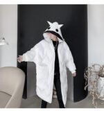 KK1300P210 Winter Contrast Color Double-hat Design Men's Loose Mid-length Cotton Coat