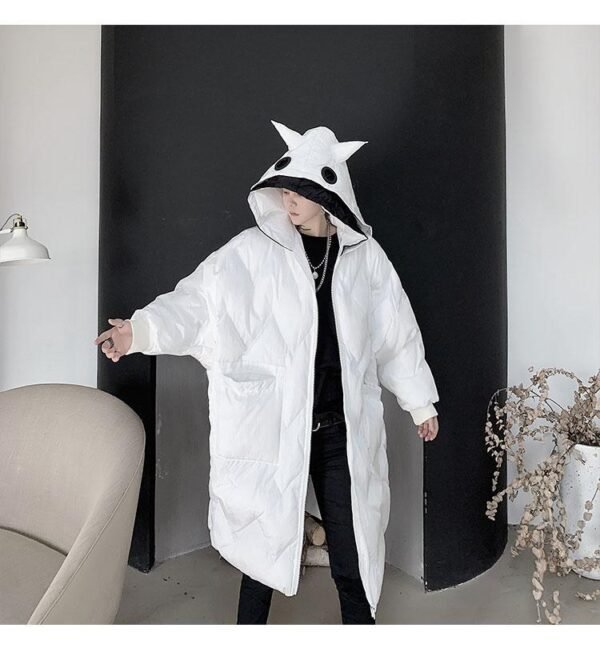 KK1300P210 Winter Contrast Color Double-hat Design Men's Loose Mid-length Cotton Coat