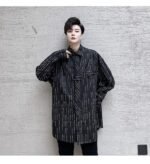 KK1452 Letter Printing Fixed Tie Design Men's Loose Long Sleeve Shirt